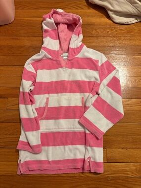 Pink White Stripe Hooded swim towel pottery barn kids cover up terry cloth 8-10